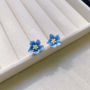 925 Sterling Silver Flower <b>Stud</b> <b>Earrings</b> <b>Blue</b> And Pink For Women Everyday Wear - Product Image 3