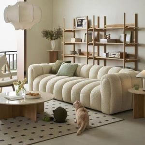 Cream Lambswool Cloud <b>Sofa</b> With Cotton Candy Design For <b>Living</b> <b>Room</b> Minimalist Style 2024 Trendy Modern Furniture - Product Image 4
