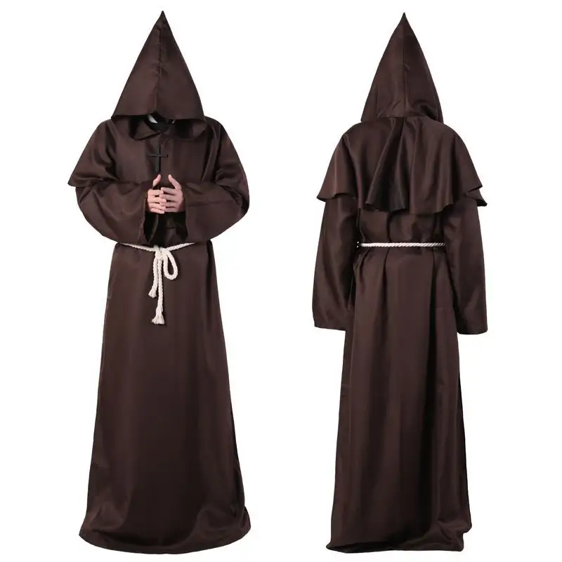 Túnicas con capucha de monje para Halloween, capa, Túnica de monje Medieval, disfraz de cosplay para hombres