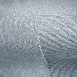 Tissu en maille côtelée 1x1 <span class=keywords><strong>gris</strong></span> chiné teint en fil 530 g/m² en polyester et élasthanne pour <span class=keywords><strong>col</strong></span>, revers et ourlet de sweats à capuche, manteaux et vestes - Vente en gros usine - Product Image 1