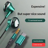 Écouteurs intra-auriculaires filaires en métal confortables, type C, à réduction de bruit, couleurs personnalisables pour usage audio quotidien, étudiants et jeux