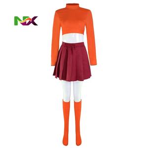 Disfraz de Halloween para Mujer Adulta, Peluca de Cosplay, Personaje de Anime <span class=keywords><strong>Velma</strong></span>, Uniforme Naranja, Top y Falda - Product Image 3