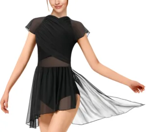 महिलाओं के डांस ड्रेस फ्लैटर स्लीव मेश स्कर्ट में पानी ड्रॉप खोखला पीठ