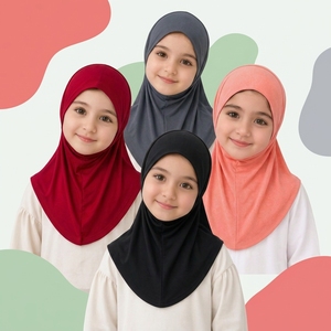 Turban instantané pour petites filles de 2 à 7 ans, prêt à porter, en <span class=keywords><strong>voile</strong></span> extensible uni, style malaisien, vente chaude - Product Image 1