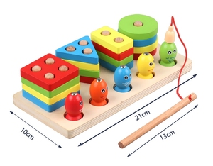 Montessori Geometric <b>Blocks</b> Fishing Wooden Color <b>Shape</b> Recognition Sorting Stacking Toys - Product Image 4