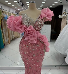 Vestidos de Noche Personalizados Únicos con Cuentas Rosas, Estilo Aso Ebi, <span class=keywords><strong>Vestido</strong></span> de Fiesta de Sirena con Cuentas, Vestidos de Noche para Mujeres Africanas - Product Image 2