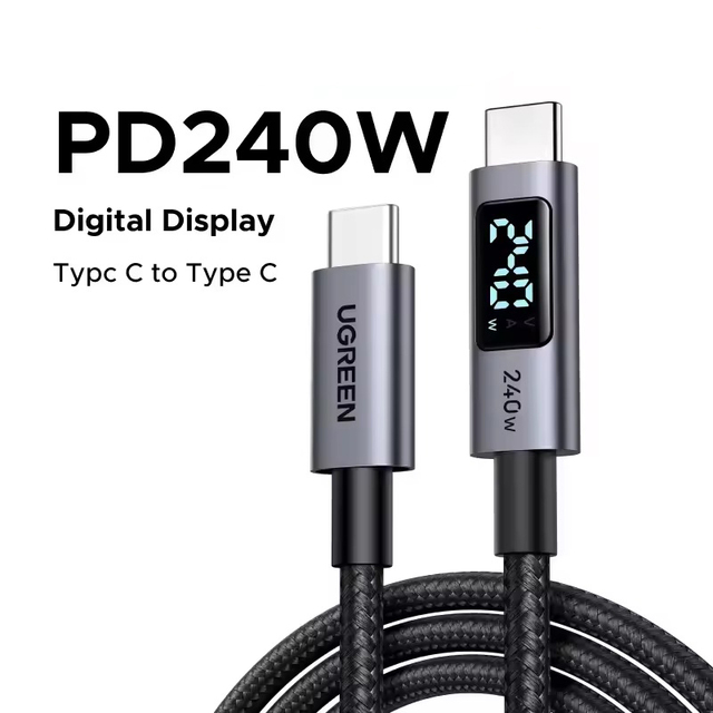 UGREEN 240W USB C Fast Charging Digital Display Cable Nylon Braided Data Cable Real Time Power Monitoring for Macbook Laptop