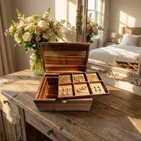 Boîte de rangement en bois grande capacité à taux de réachat élevé avec plateau réglable, boîte à souvenirs en bois d'acacia avec couvercle pour cadeaux et artisanat
