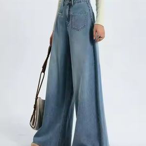 Jeans en coton personnalisés OEM à taille basse pour femme, style streetwear ample, denim rétro délavé, coupe baggy évasée pour filles - Product Image 3