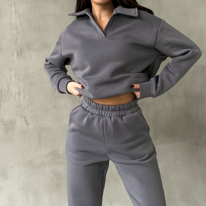 Conjunto Deportivo Informal Unisex de Otoño Invierno, Nuevo Diseño, 400g, Ligero, Poliéster/Algodón, Dos Piezas, Manga Larga, para Fitness - Product Image 1