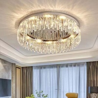 Lustre moderne en cristal minimaliste de luxe en or, lampes de plafond pour salon, luminaires de plafond ronds en acier inoxydable à LED