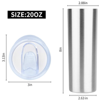 Personnalisé 20 oz double mur en acier inoxydable voyage tasse vide isolé tumbler droite maigre tumbler avec couvercle et paille