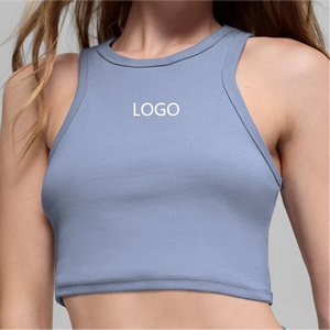 سترة رياضية نسائية قصيرة من ALOIDE بياقة قوسية مضلعة ومحبوكة، قميص بدون أكمام قطني مسامي للياقة البدنية - Product Image 1