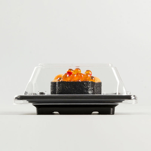 Small square disposable japanese fruit sushi tray packaging plastic envases takeaway black container to go box with lid