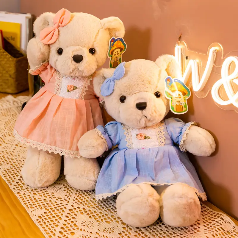 Venta caliente Linda muñeca de oso de princesa de peluche de dibujos animados para niños regalos de adorno lindo muñeco de peluche encantador oso de peluche de juguete