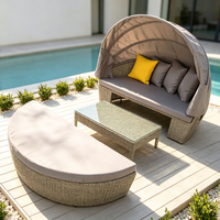 Canapé-lit rond de patio avec auvent réglable, lit de repos extérieur pour villa, transat de jardin au bord de la piscine, chaise longue de loisirs