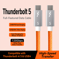 Câble USB-C Thunderbolt 5 240W PD à charge rapide, transfert de données 120 Gbit/s, vidéo 16K, gaine en nylon tressé orange pour téléphone et ordinateur portable OEM