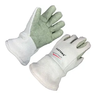 Green Felt of Para-aramid Mixed with Carbon Fiber and Cotton Terry Cloth 500 Deg.C Heat Insulated Gloves for Metal Extrusion