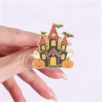 Badge en émail sur le thème du château fantôme de citrouille effrayante pour sac, chapeau, vêtement et ornement de style personnel