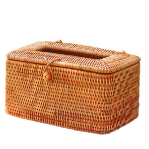 Boîte à mouchoirs en rotin faite à la main avec couvercle, organiseur de rangement tissé écologique pour la maison, le bureau et l'hôtel - Product Image 1