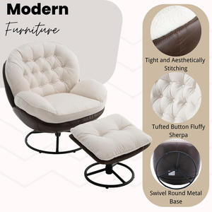 Sillones para Sala de Estar, <span class=keywords><strong>Sillón</strong></span> Individual Tapizado, Cómodo <span class=keywords><strong>Sillón</strong></span> de Lectura con Giro de 360 Grados y Reposapiés - Product Image 3