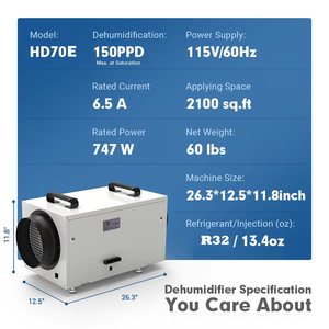 เครื่องลดความชื้นในบ้านทั้งหลัง ETL Listed Contractors' Choice 115V 70 PPD-135 PPD สำหรับระบบ HVAC เหมาะสำหรับบ้านและห้องใต้ดิน - Product Image 3