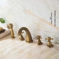 Robinet antique à cinq trous pour baignoire, robinet séparé pour eau froide et chaude, ensemble de lavabo en cuivre massif à cinq pièces, robinet rétro américain
