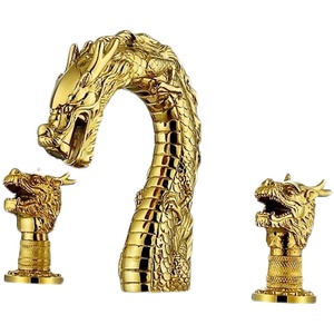 Luxe 3 Stuk Dragon Vorm Retro Split Gold Drie Gaten 2 Handvat Messing Badkamer Hot Cold Mengkranen Basin Sink kraan - Product Image 1