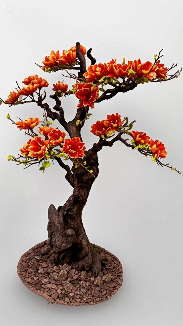 Chinese Style Magnolia Bonsai Artificial Colorful Magnolia Flowers  Artificial Potted Plant for Home/Office Feng Shui