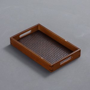 Bandeja rectangular de bambú tejida con asa para servir, para guardar el juego de té, plato de comedor estilo chino - Product Image 4