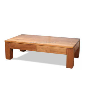 Zen Coffee <b>Table</b> combines minimalist design and solid teak wood, featuring two spacious front drawers in a natural color - Product Image 2