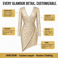 Robe Mini Asymétrique Moulante à Paillettes Personnalisée Col V Profond Manches Longues Froncée pour Femme – Vente en Gros Fabricant OEM