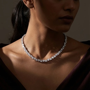 Collier de tennis Cœur inversé, forme de cœur, couleur EF naturelle, certifié GIA, bijoux de luxe pour femme, pour mariage - Product Image 4
