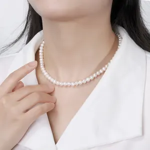 Fine Jewelry 925 Silver Pearl Chain Necklace Women 925 Sterling Silver Natural Fresh Water Pearl Necklace Jewelry Gold Necklace