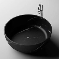 Baignoire ronde noire en résine et marbre, Surface unie en pierre artificielle