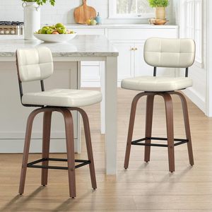 <span class=keywords><strong>Taburete</strong></span> Giratorio con Asiento de Cuero Sintético, <span class=keywords><strong>Taburete</strong></span> Alto con Respaldo Curvo de Madera, Apto <span class=keywords><strong>para</strong></span> Isla de Cocina o <span class=keywords><strong>Encimera</strong></span> - Product Image 1