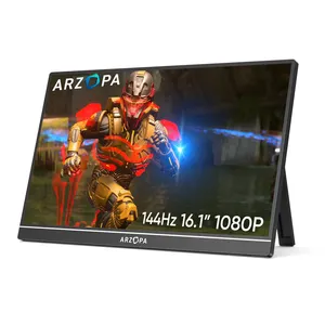 Arzopa extensor de tela para laptop, monitor portátil com tela LCD dupla para jogos, 1080P 144 Hz 45% NTSC 16.1 polegadas