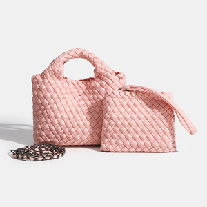 Ensemble de sacs à main en cuir vegan pour femme, couleur unie, sac fourre-tout tissé à la main, pochette, sac à bandoulière, résistant à l'eau, avec chaîne - Product Image 2