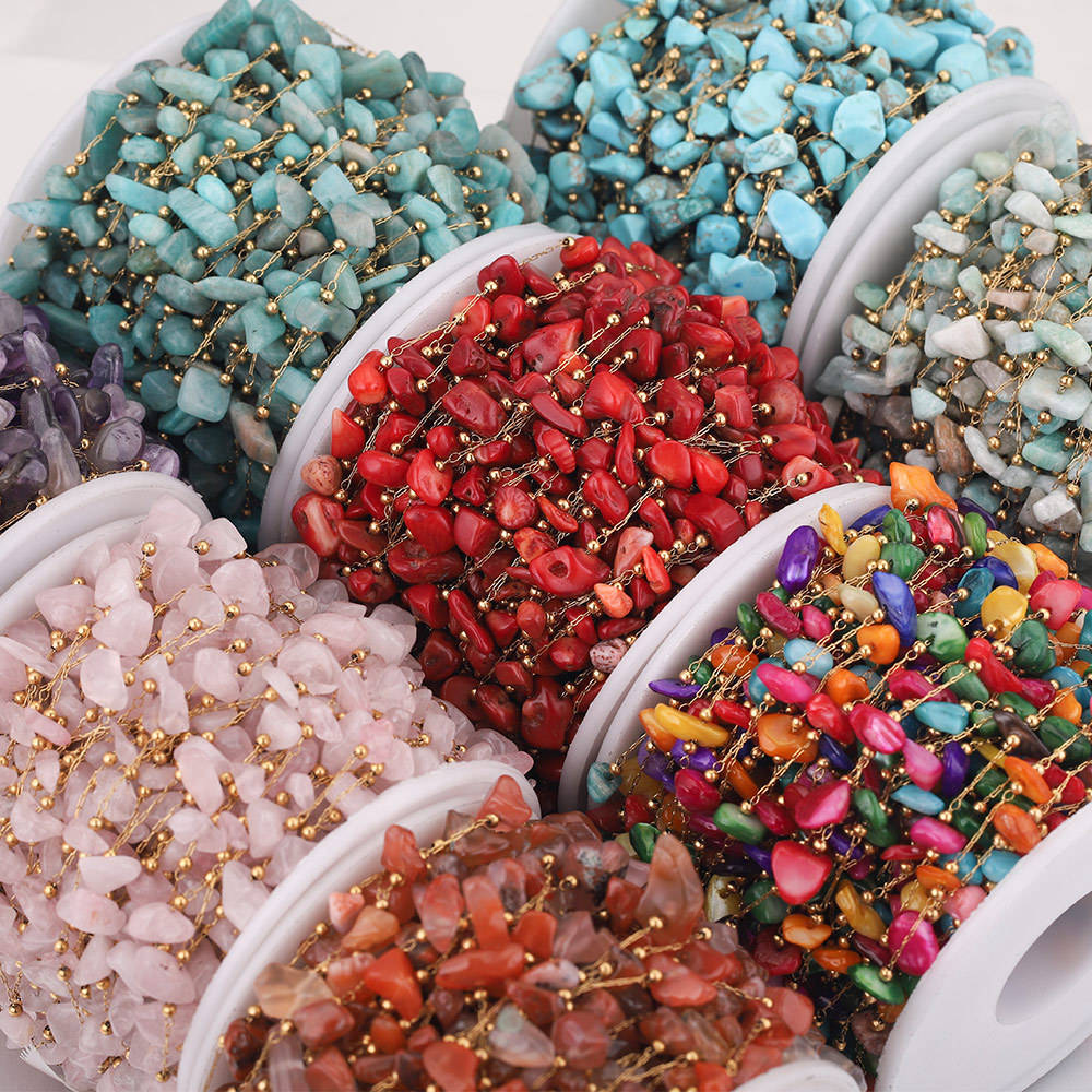 Wholesale Bulk Irregular Natural Stone Bead Chain Stainless Steel