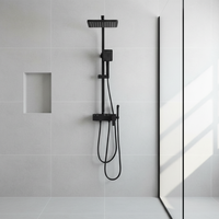Ensemble colonne de douche thermostatique carrée TM-1005 en laiton noir avec pommeau de douche pluie et cartouche céramique