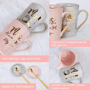 Mr Right Mrs Always Right 14oz Ceramic Marble Cup Wedding Engagement <strong>Gifts</strong> Microwave Dishwasher Safe Gold Pattern <strong>for</strong> Bride - Product Image 3
