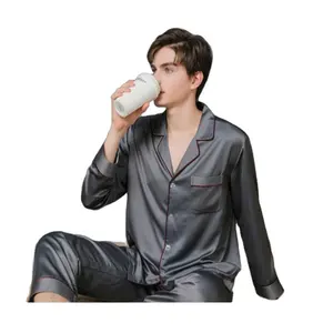 2021 Mode Zijden Overhemd Stain Pyjama Sets Voor Mannen 22 Momme 100% Pure Zijde Nachtkleding