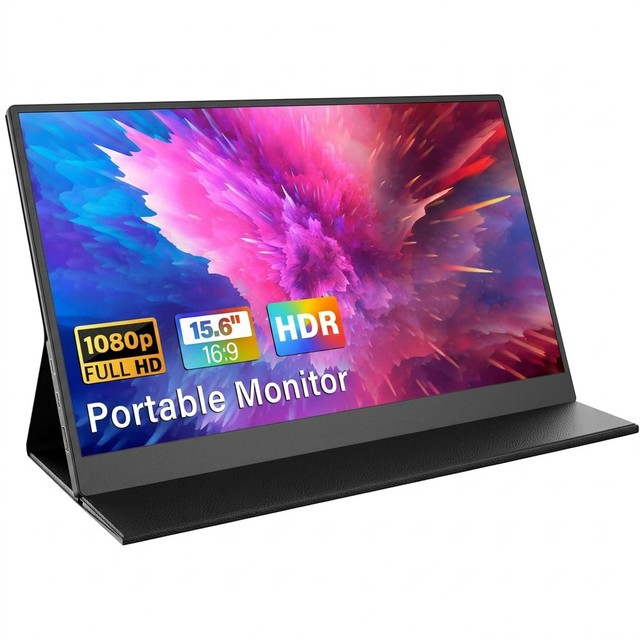 Portable 15.6-inch FHD 1080P IPS Panel 60Hz for USB-C Monitor Built-in Speakers for Laptops Desktops Tablets Gaming Consoles