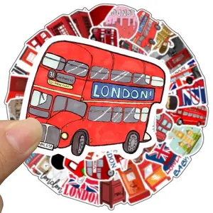50 Buah Stiker Lucu Merah Imut Bus London untuk Anak Perempuan Siswa Grosir Mainan Hadiah Diy Stiker Bagasi Telepon Dekoratif