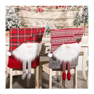 Vente en gros de couvre-chaise en feutre chapeau de Noël couvre-chaise de Noël en tricot décoratif à carreaux