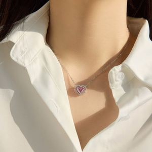 Collier pendentif cœur rose en argent sterling 925 plaqué rhodium avec chaîne à maillons et zircone cubique 5A, bijoux fins et délicats Dylam - Product Image 3