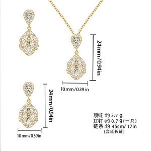 Ensemble de boucles d'oreilles et collier en perles brillantes, en alliage de cuivre plaqué or, en forme de goutte d'eau, bijoux de fête, mode de luxe pour femmes - Product Image 5