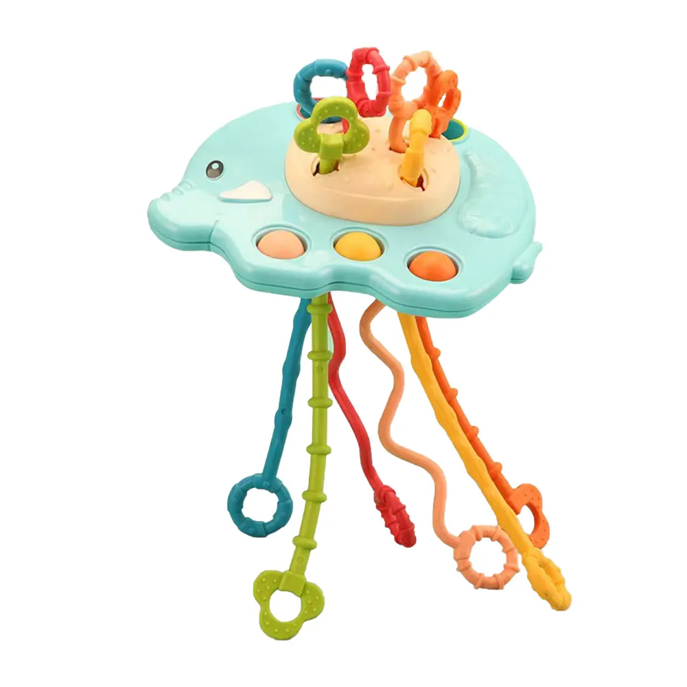 Baby Silicone Sensory Training Toy Flying Saucer Interactive Toy UFO Pull String Finger Training Activity Toy For Kids