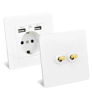 Toggle Light Switch Gold Lever Wall power socket with USB Vintage Retro Electrical Outlets Switches Wall Plugs Sockets White