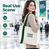 Sac de courses réutilisable en coton avec longues sangles en sangle contrastée et fond à soufflets pour broderie de logo personnalisée